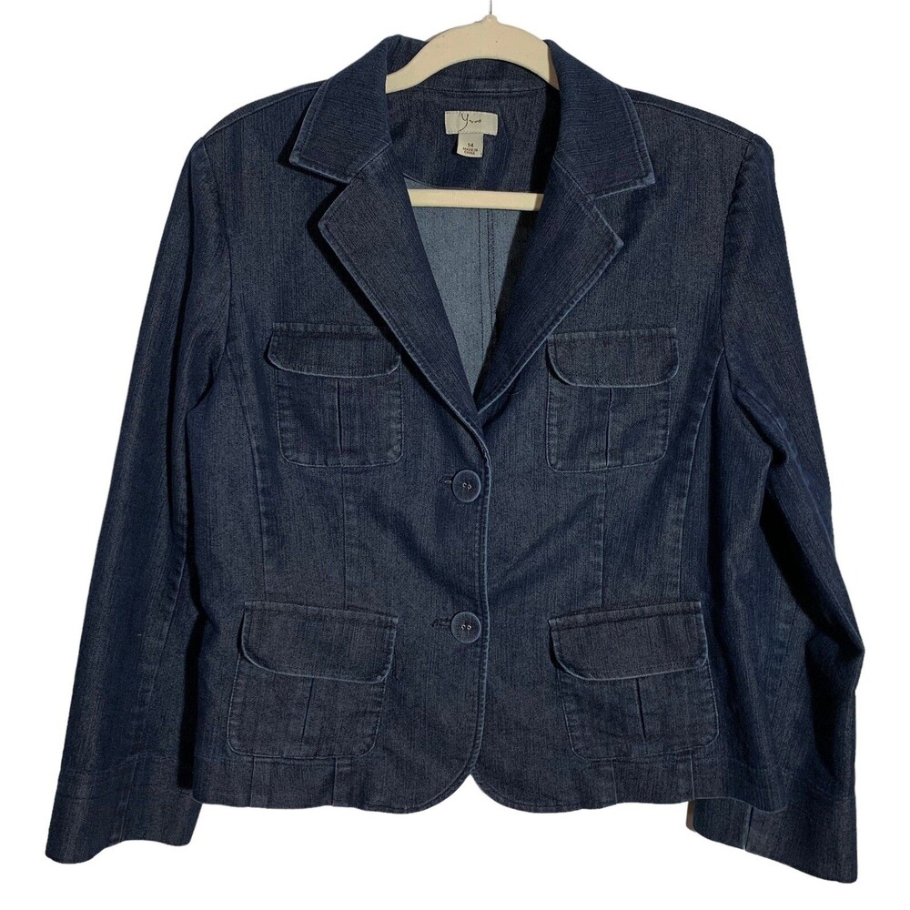 Yvos Women's Size 14 Tailored Denim Stretch Buttoned Blazer Jacket